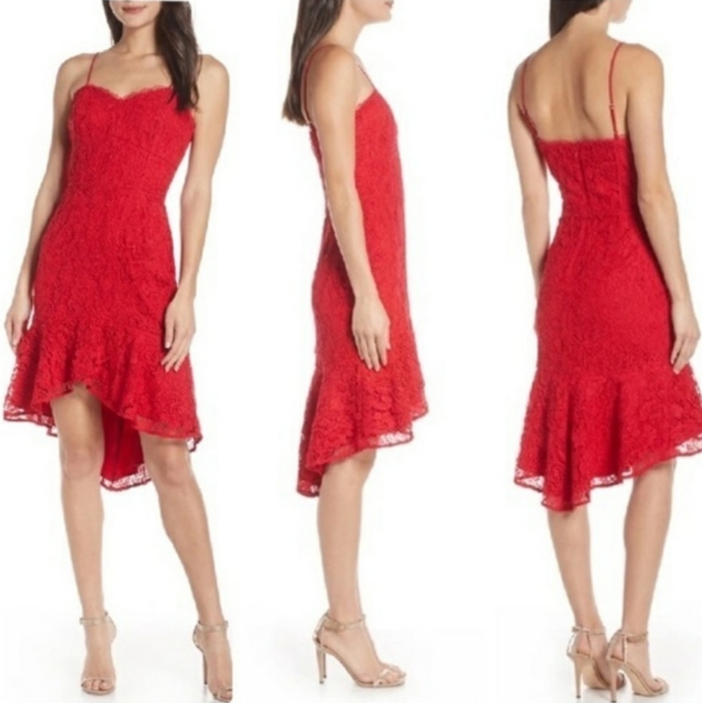 Harlyn Red Lace High Low Dress